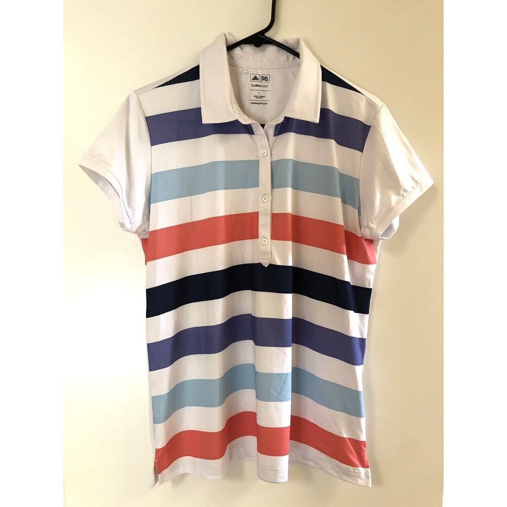 Adidas Climacool Golf Polo Shirt Striped Vented Armpits Stretch Women's Large